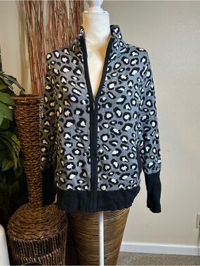 Rachel Zoe Gray and Black Leopard Zip-Front Bomber Jacket